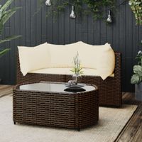 3-delige Loungeset met kussens poly rattan bruin - thumbnail