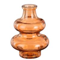 Bloemenvaas Sira - transparant glas - oranje - D12 x H16 cm - vaas - sierlijk model