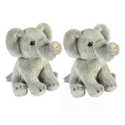 Ravensden - Set van 2x stuks - Pluche olifant knuffel - 15 cm - grijs - safaridieren