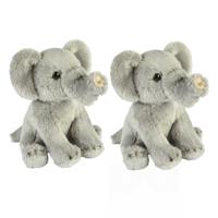 Ravensden - Set van 2x stuks - Pluche olifant knuffel - 15 cm - grijs - safaridieren