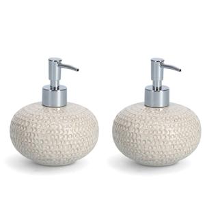 Zeeppompje/dispenser keramiek - 2x - beige - 12 x 13 cm - Structure