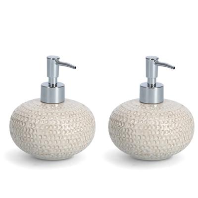 Zeeppompje/dispenser keramiek - 2x - beige - 12 x 13 cm - Structure