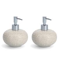 Zeeppompje/dispenser keramiek - 2x - beige - 12 x 13 cm - Structure