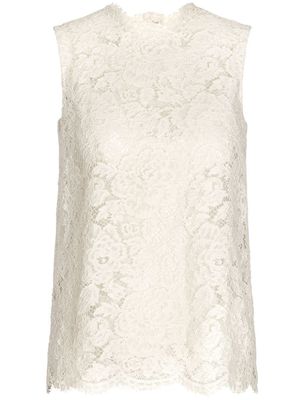 Dolce & Gabbana haut en dentelle fleurie à design sans manches - Blanc