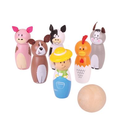 Bigjigs houten bowlingset boerderij, 7dlg.
