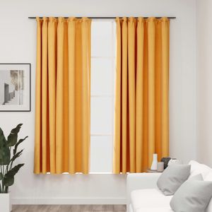 VidaXL Gordijnen linnen-look verduisterend haken 2 st 140x175 cm geel