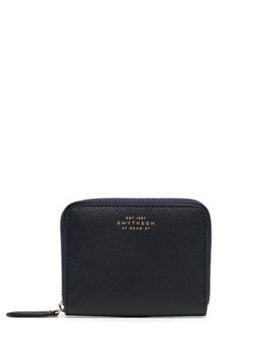 Smythson porte-monnaie zippé en cuir grainé - Bleu