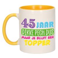 Verjaardag cadeau mok 45 jaar - geel - dikke pech dus - 300 ml - keramiek