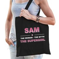 Naam cadeau tasje Sam - the supergirl - zwart - voor dames - katoen
