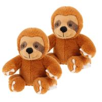 Keel Toys pluche luiaard knuffel - 2x - 14 cm - Bruin - Bosdieren Jungle - speelgoed knuffels