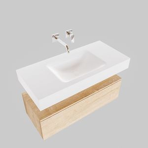 Badkamermeubel BWS Ibiza 100 cm Washed Oak Solid Surface Wastafel Mat Wit (zes varianten)