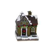 Kersthuisjes/kerstdorpje huisje - gele stenen - Polystone - 14 cm - met verlichting