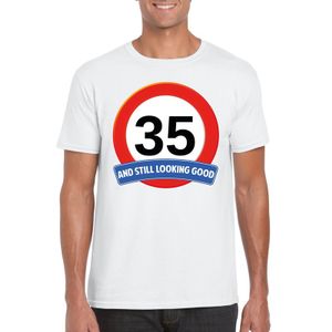 Verkeersbord 35 jaar t-shirt wit heren