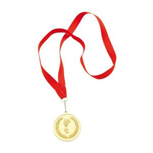 Medailles of sportprijs - eerste prijs - goud - aan rood lint - sportdag