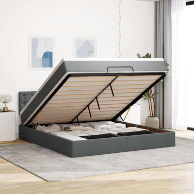 Ottoman bed met matras en LED's 160x200cm stof donkergrijs