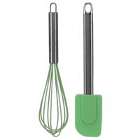 Keukengerei set - garde/pannenlikker - groen - RVS/siliconen - Ca. 26 cm