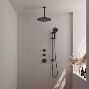 Brauer Black Edition complete inbouw regendouche met 3 standen handdouche, plafondarm, glijstang en hoofddouche 30cm set 24 zwart mat