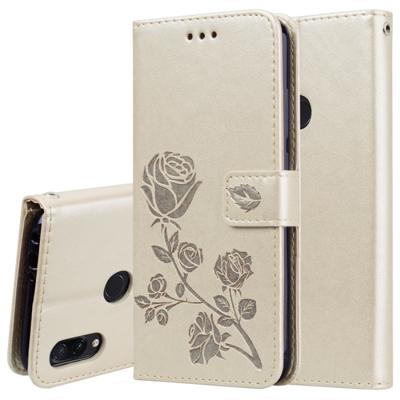 Rose Embossed Horizontal Flip PU Leather Case for Xiaomi Redmi Note 7 with Holder & Card Slots & Wallet(Gold)