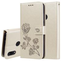 Rose Embossed Horizontal Flip PU Leather Case for Xiaomi Redmi Note 7 with Holder & Card Slots & Wallet(Gold)
