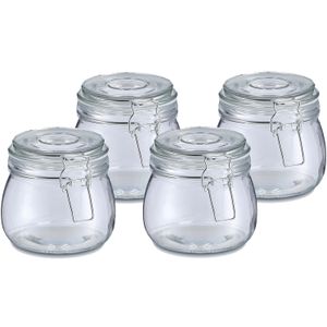 Voorraadpot/bewaarpot Alfie - 4x - 500 ml - glas - beugelsluiting - D11 x H11 cm