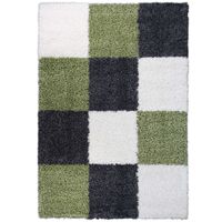 Hoogpolige vloerkleed shaggy plus 910 groen blokken patroon 5 cm poolhoogte 200 x 290 cm
