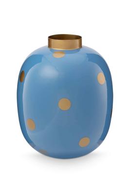 Pip Studio Vaas Metaal Stippen Lichtblauw/Goud 32cm