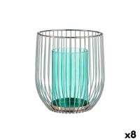 Kaarshouder Gift Decor Blauw Zilverkleurig Metaal Glas 15 x 17 x 15 cm (8 Stuks)