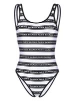 Balmain striped logo-print swimsuit - Blanc