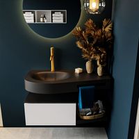 MONDIAZ RIVA 100cm badmeubel onderkast / planchet kleur Talc met 1 lade. Wastafel DULCET links 1 kraangat kleur Urban.