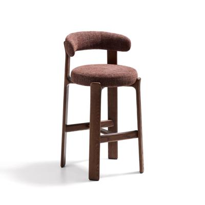Kave Home Barkruk 'Granite' Chenille en essenhout, kleur Terracotta/Bruin (zithoogte 75cm)