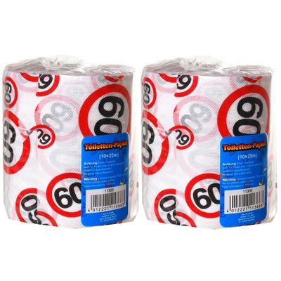 Set van 2x stuks toiletpapier rollen voor een 60 jaar verjaardag Set van 2x stuks toiletpapier rollen voor een 60 jaar verjaardag
