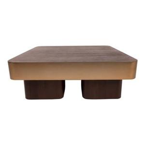 PTMD Warren Coffee Table 90x90x31 Brown Wood Gold Metal