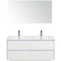 Dante Badmeubelset 120 cm - 4 Laden Wit Hoogglans - Keramische Wastafel Wit Cover met Spiegel