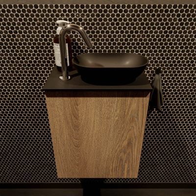 Mondiaz Fowy toiletmeubel 40cm washed oak met blad en waskom urban rechts 1 kraangat