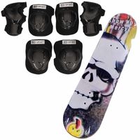 Set van skateboard 81 cm met doodskop print en valbescherming maat L- 9 tot 10 jaar - thumbnail