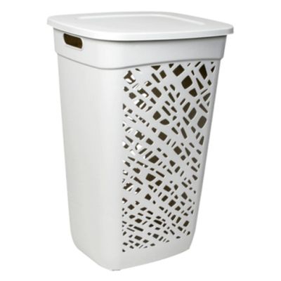 Wasmand/wasbox met deksel - lichtgrijs - 60 liter - kunststof - L43 x B36 x H63 cm Wasmand/wasbox met deksel - lichtgrijs - 60 liter - kunststof - L43 x B36 x H63 cm