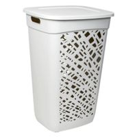Wasmand/wasbox met deksel - lichtgrijs - 60 liter - kunststof - L43 x B36 x H63 cm