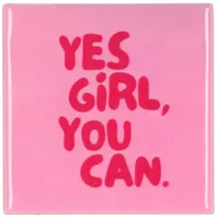 Daan Kromhout Design tegeltje keramiek yes girl you can 10x10cm pink