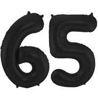 Folat Folie ballonnen - 65 jaar cijfer - zwart - 86 cm - leeftijd feestartikelen - verjaardag