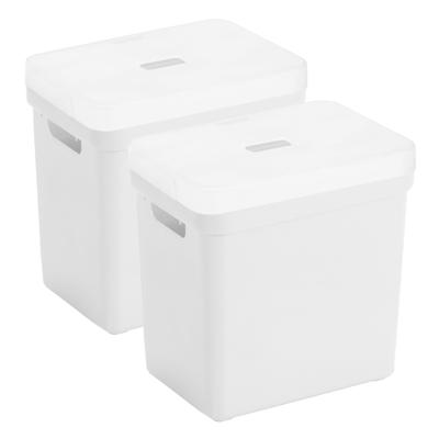 Sunware opbergboxen met deksel - 2x - Sigma Home - kunststof - 25L - wit - 35 x 25 x 36 cm