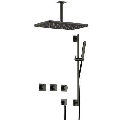 Hotbath Gal - GL106 - Inbouw Regendoucheset - Geborsteld Gunmetal PVD - 2 Stopkranen - Thermostatisch - Plafondbuis 15 cm - Hoofddouche 270x400 mm - Staafhanddouche - Glijstang 900 mm - met GL106 - V02