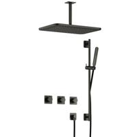 Hotbath Gal - GL106 - Inbouw Regendoucheset - Geborsteld Gunmetal PVD - 2 Stopkranen - Thermostatisch - Plafondbuis 15 cm - Hoofddouche 270x400 mm - Staafhanddouche - Glijstang 900 mm - met GL106 - V02
