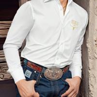 Bon&Bon Men's Cowboy Printed Button-Up Shirt - Black Long Sleeve White / L