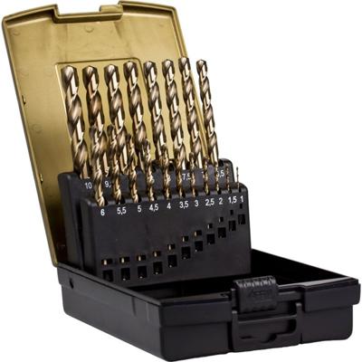 Ivana metaalborenset [19-delig] - cobalt - DIN 338 - gold finish - 1 t/m 10/0,5 mm oplopend - in cassette