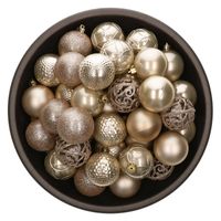 37x stuks kunststof kerstballen parel/champagne 6 cm glans/mat/glitter mix - Kerstbal