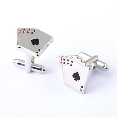 4a poker Manchetknopen mannelijke Franse shirt Manchetknopen kaarten Design cufflink mode voor men(Silver)