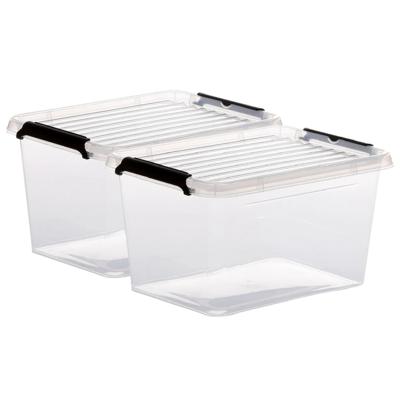 5Five opberg kist met deksel - 2x - Clip Box - 2 liter - 19 x 15 x 11 cm - kunststof - transparant