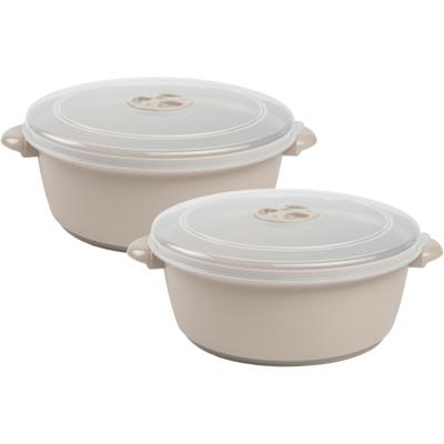 Plasticforte Magnetronschaal met deksel/ventiel - 2x - 2L - beige - kunststof - BPA vrij