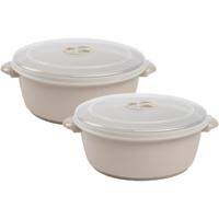 Plasticforte Magnetronschaal met deksel/ventiel - 2x - 2L - beige - kunststof - BPA vrij