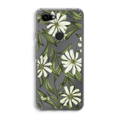 Wit bloemenpatroon: Google Pixel 3a Transparant Hoesje